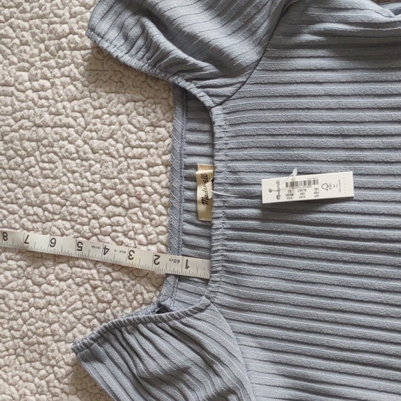 NWT Madewell Size XS Blue Ribbed Slit Sleeve Square Neck Top - Picture 10 of 15